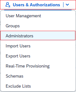 Screenshot della console di amministrazione di SAP Cloud Identity Services.