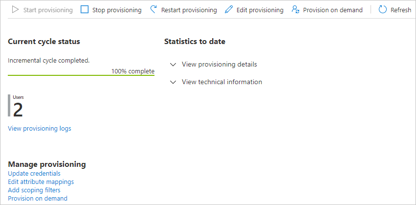 Screenshot della barra di stato del provisioning