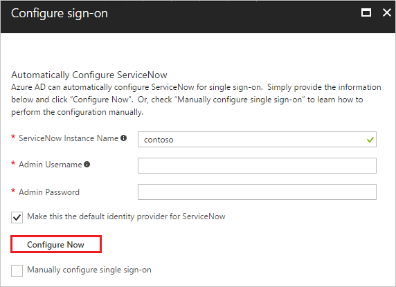 Screenshot del modulo Configura accesso, in cui è evidenziata la voce Configura ora