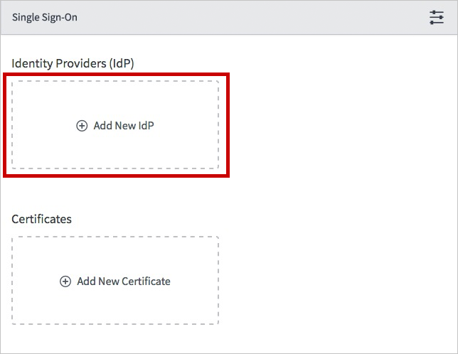Screenshot della finestra di dialogo Single Sign-On, in cui è evidenziata la voce Add New IdP (Aggiungi nuovo IdP)