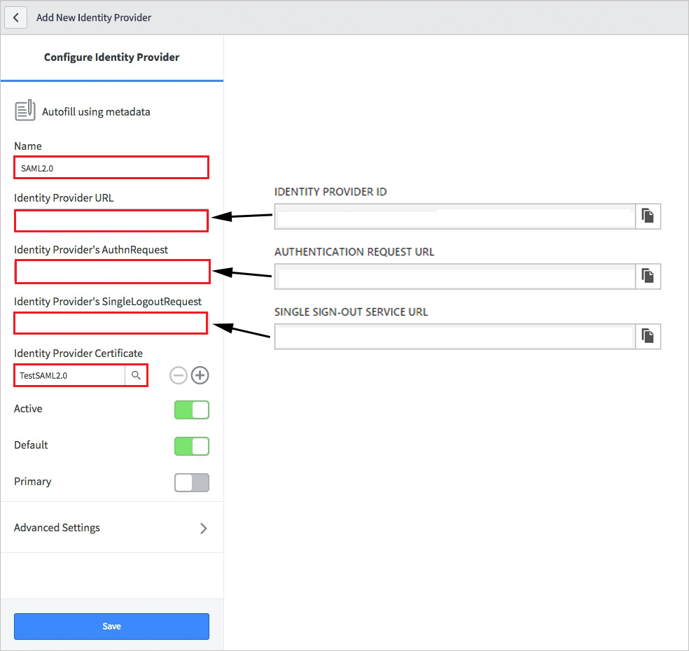 Screenshot della finestra di dialogo Add New Identity Provider (Aggiungi nuovo provider di identità)