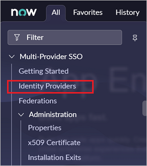 Screenshot della sezione Multi-Provider SSO, in cui è evidenziata la voce Identity Providers (Provider di identità)