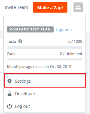 Console di amministrazione di Zapier