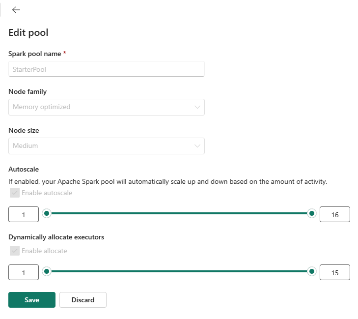 Screenshot che mostra le opzioni di esecutore massimo e nodo massimo per il pool di avvio a fini della scalabilità automatica e dell'allocazione dinamica.