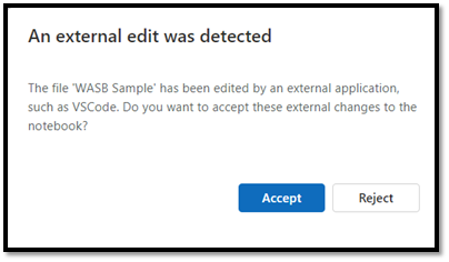 Screenshot della finestra di dialogo che notifica agli utenti del portale che è stata rilevata una modifica esterna. Include due pulsanti, rispettivamente Accetta e Rifiuta.