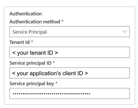 Screenshot che mostra la pagina del metodo di autenticazione dell'entità servizio.