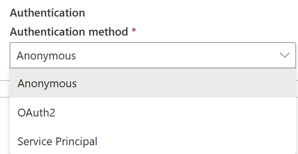 Screenshot che mostra il metodo di autenticazione dell'elenco SharePoint Online.