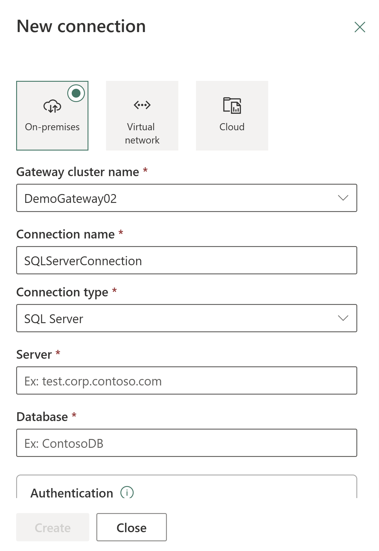 Screenshot che mostra la finestra di dialogo Nuova connessione con Locale selezionato.