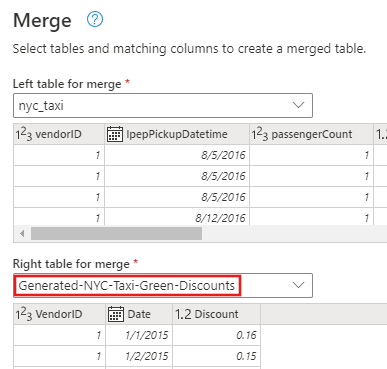 Screenshot che mostra la configurazione della finestra di dialogo Merge con i mapping delle colonne suggeriti visualizzati.