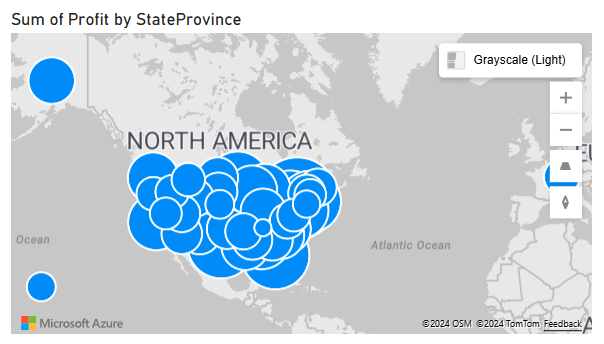 Screenshot della visualizzazione della mappa che mostra la somma dei profitti per posizione.