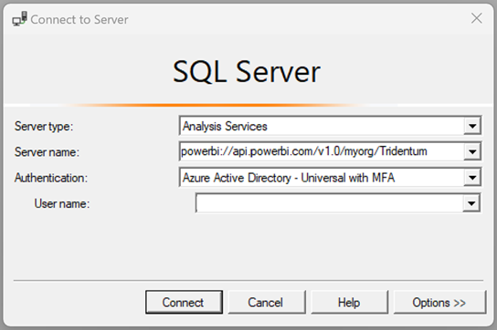 Screenshot della finestra di dialogo Connetti al server in SQL Server Profiler.