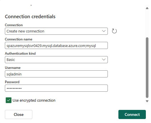 Screenshot che mostra la sezioni Credenziale connessione.