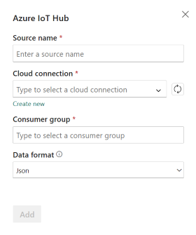 Screenshot che mostra dove configurare l’hub IoT di Azure nel flusso di eventi.