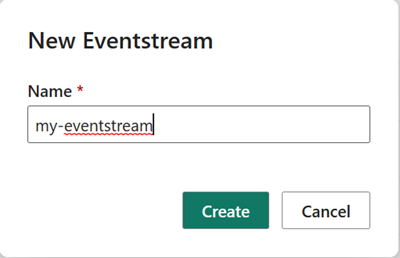 Screenshot che mostra dove immettere il nome dell’eventstream nella schermata Nuovo Eventstream.