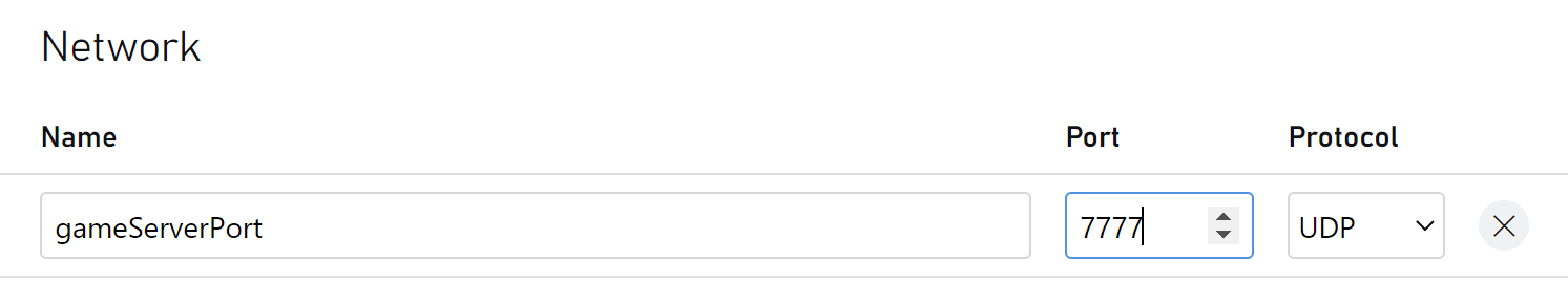 Network settings in Game Manager for container server type