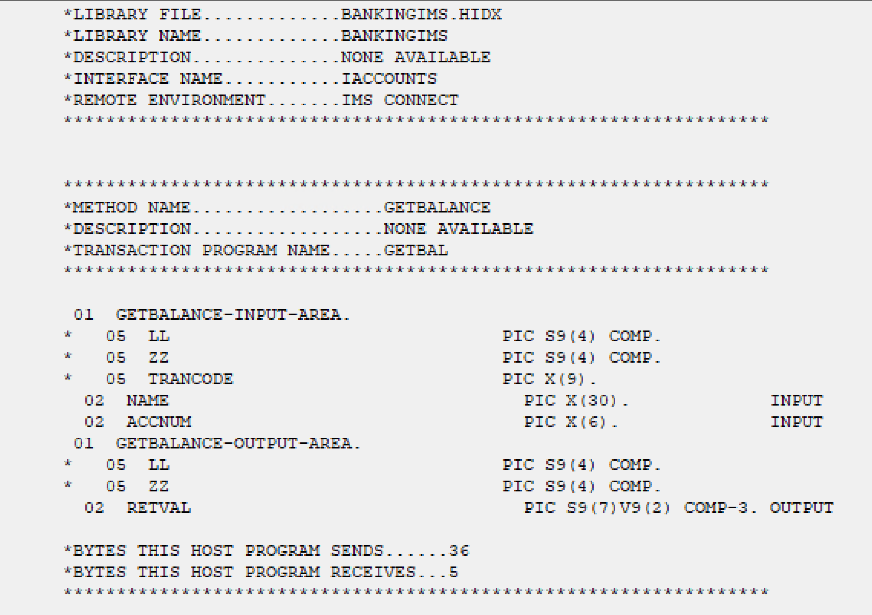 Screenshot che mostra la visualizzazione delle definizioni dell'host analizzata per IMS nel Designer HIS.