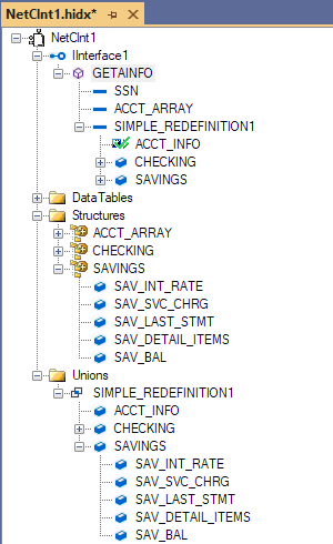 Screenshot che mostra la visualizzazione progettazione degli artefatti dei metadati per CICS nel Designer HIS.