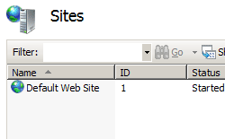 Screenshot che mostra il riquadro Siti, con Sito Web predefinito elencato.