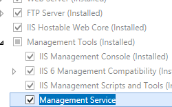 Immagine del riquadro Strumenti di gestione e I server Web espanso con Il servizio di gestione selezionato.