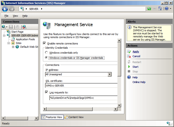 Screenshot della sezione Identity Credentials con l'opzione Credenziali di Windows o I S Manager selezionata.