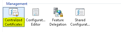 Screenshot delle icone di gestione. L'icona Certificati centralizzati è evidenziata.