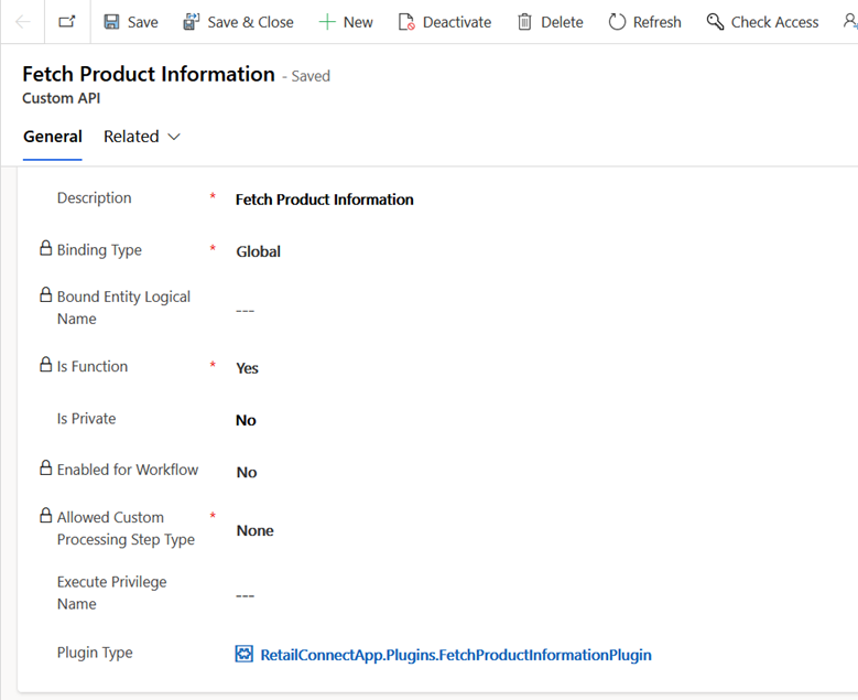 immagine CHE mostra come aggiornare il tipo di plug-in dell'API Recupera informazioni sul prodotto.