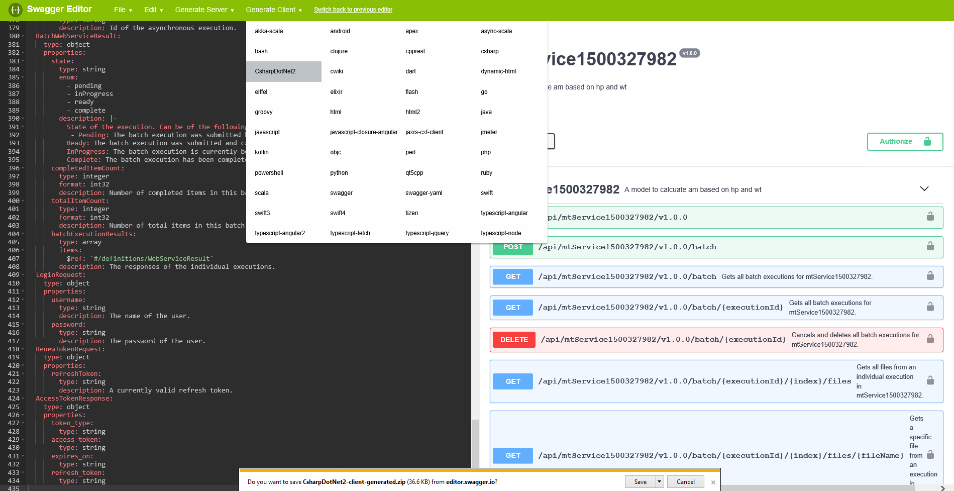 Swagger Generate Client Library