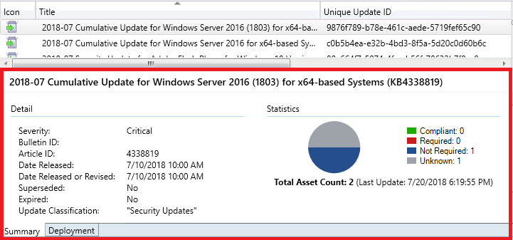 Configuration Manager riquadro dei dettagli di esempio.