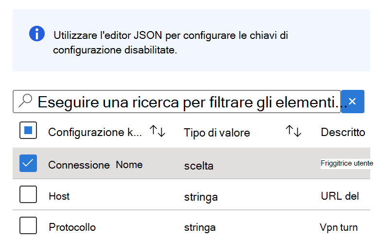 In Progettazione configurazione selezionare una chiave con un tipo di valore stringa in Microsoft Intune criterio di configurazione dell'app VPN