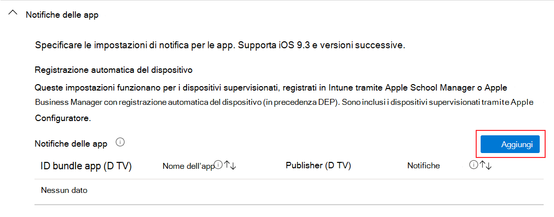 Aggiungere una notifica dell'app nel profilo di configurazione delle funzionalità del dispositivo iOS/iPadOS in Microsoft Intune