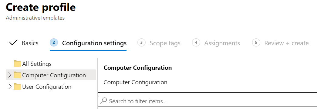 Screenshot che mostra come applicare le impostazioni del modello ADMX a utenti e dispositivi in Microsoft Intune.