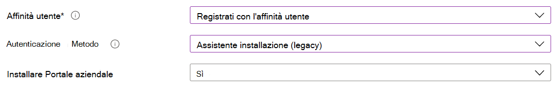 Nell'interfaccia di amministrazione Intune e Microsoft Intune registrare i dispositivi iOS/iPadOS usando la registrazione automatica dei dispositivi (ADE). Selezionare Registra con affinità utente, usare Assistente configurazione per l'autenticazione e installare l'app Portale aziendale.