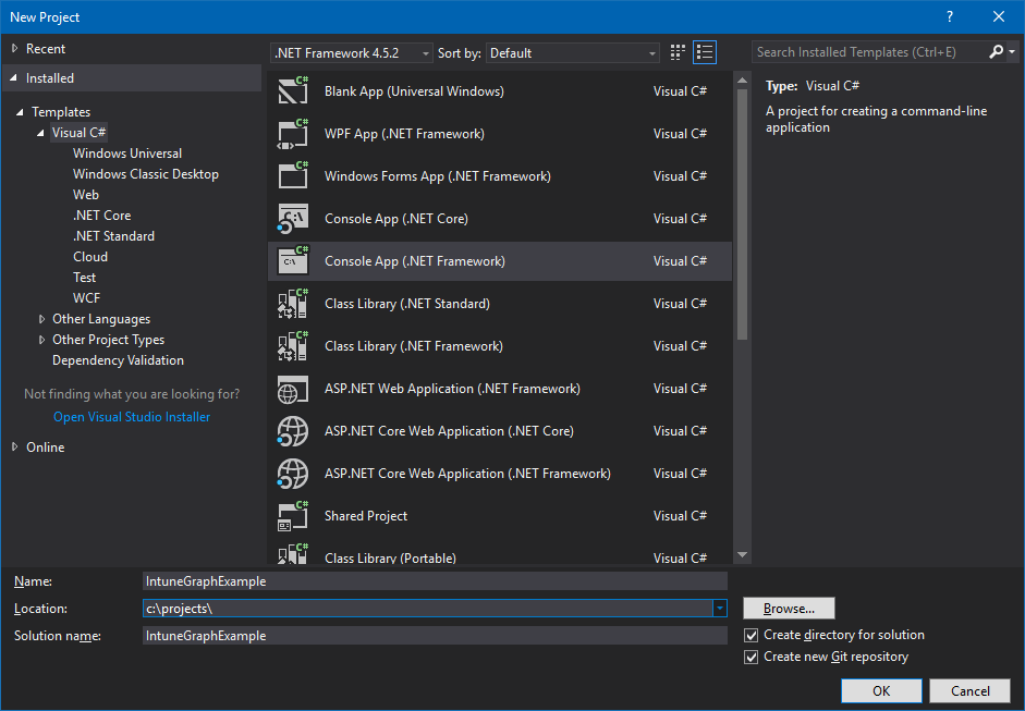 Creazione di un progetto di app console C# in Visual Studio