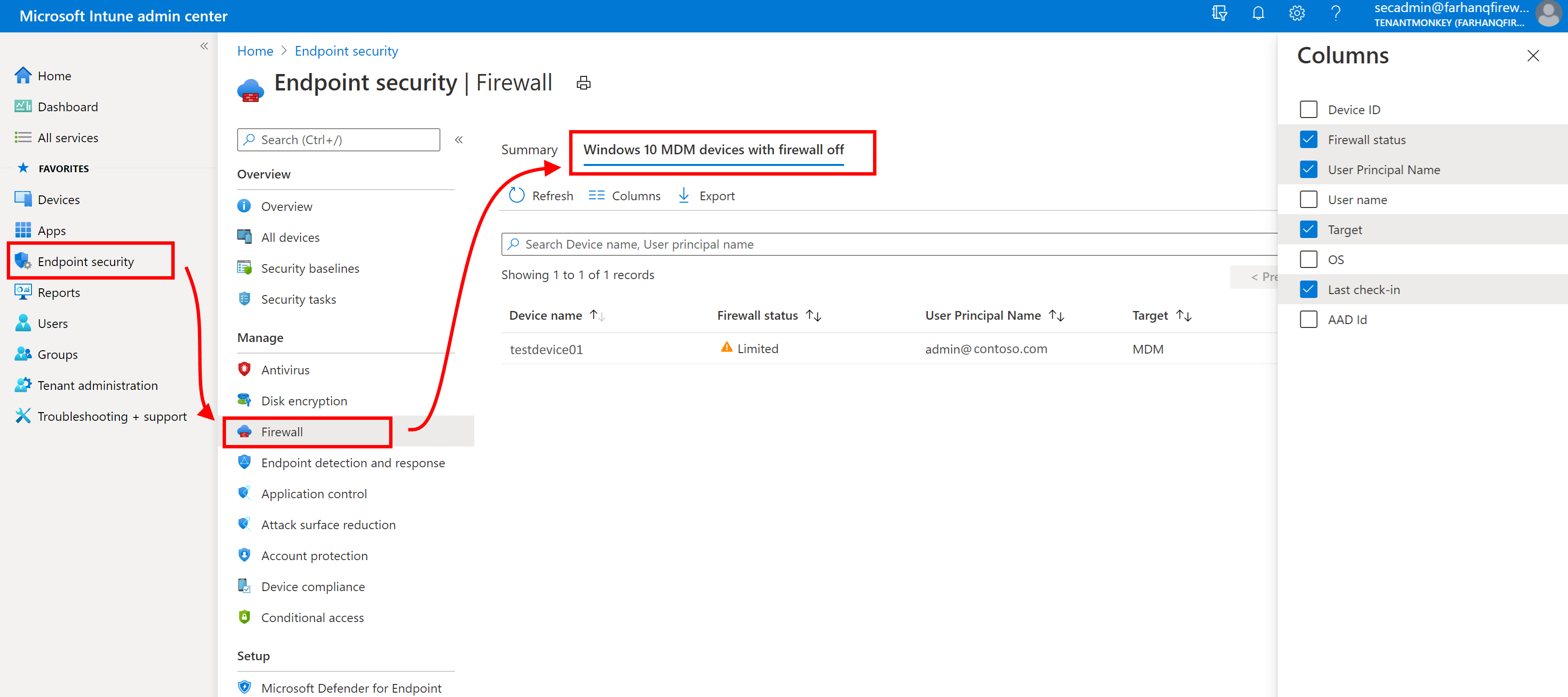 Visualizzare il firewall disattivato