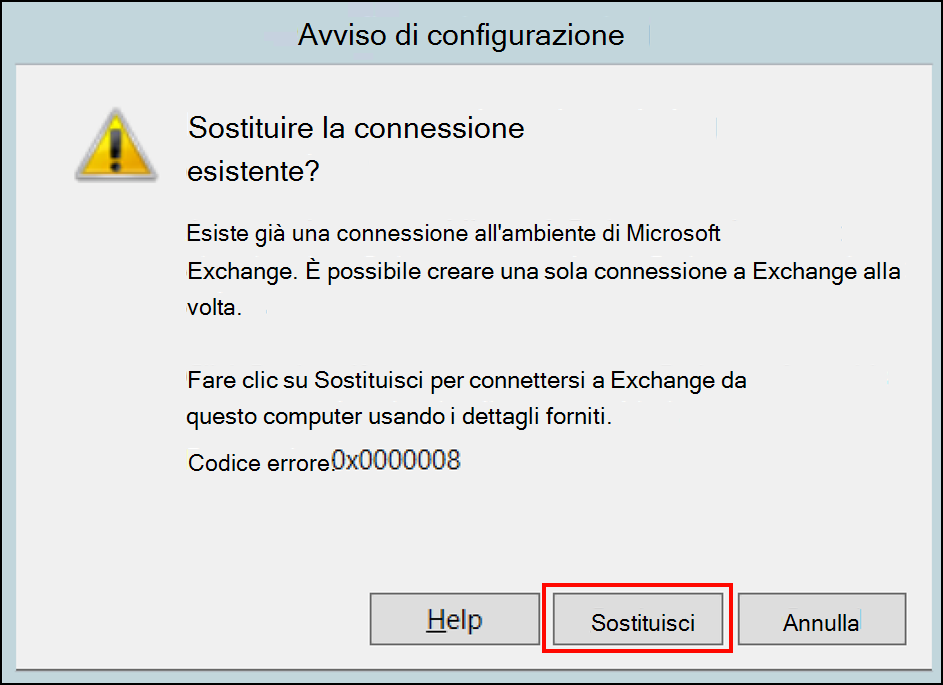 Avviso di configurazione per sostituire un connettore