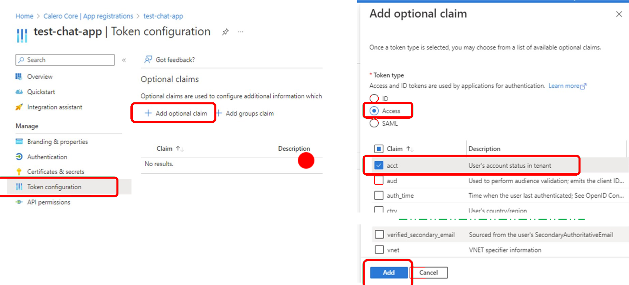 Configurare il token di autenticazione.