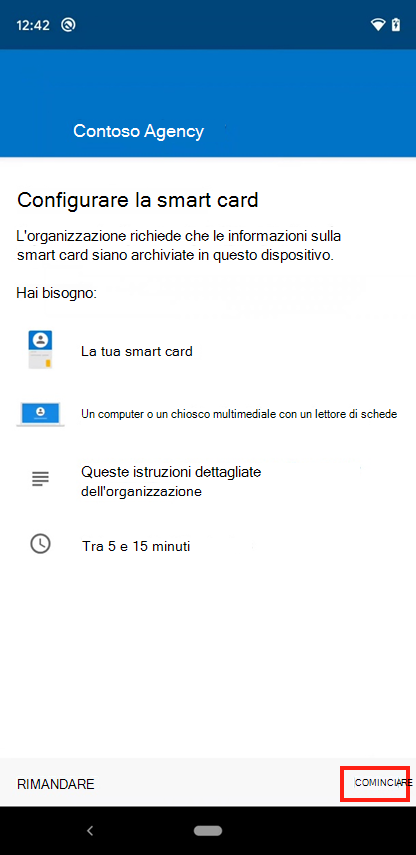 Screenshot di esempio della schermata Portale aziendale Configurare l'accesso alle smart card per dispositivi mobili.