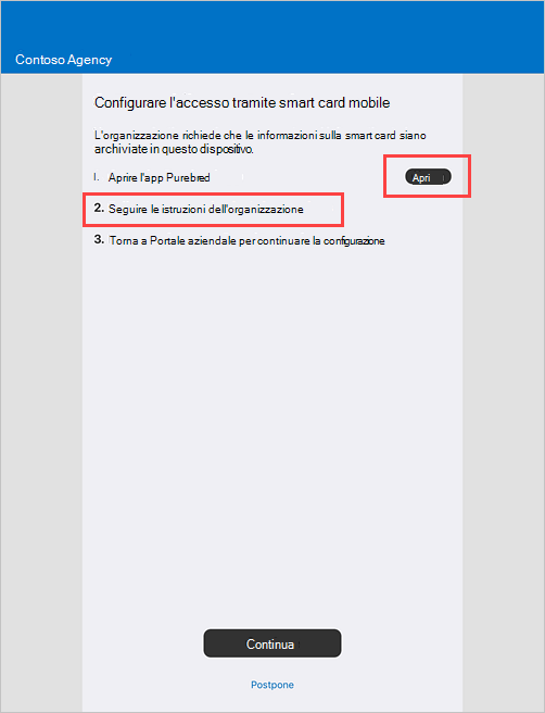 Screenshot di esempio della schermata Portale aziendale Configurare l'accesso alle smart card per dispositivi mobili.