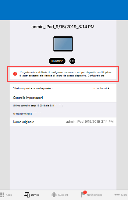 Screenshot di esempio della notifica push Portale aziendale nella schermata iniziale del dispositivo.