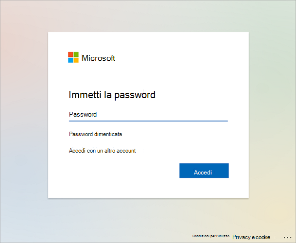 Immagine di esempio della schermata di autenticazione Microsoft che richiede all'utente di immettere la password.