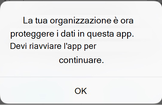 Screenshot del messaggio sullo schermo ricevuto sull'app protetta.