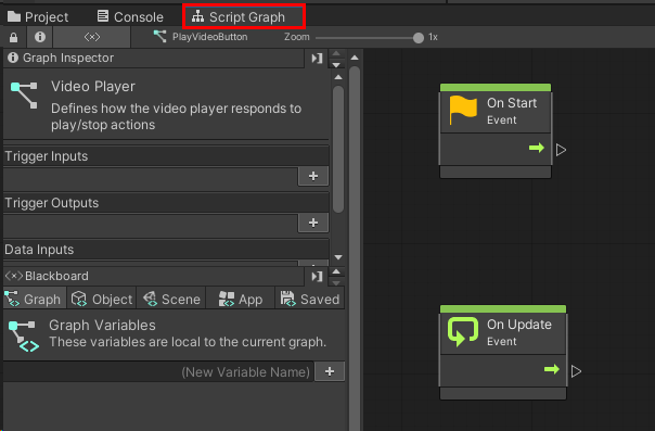 Screenshot di Unity che mostra il componente Computer script evidenziato con Script graph aperto.