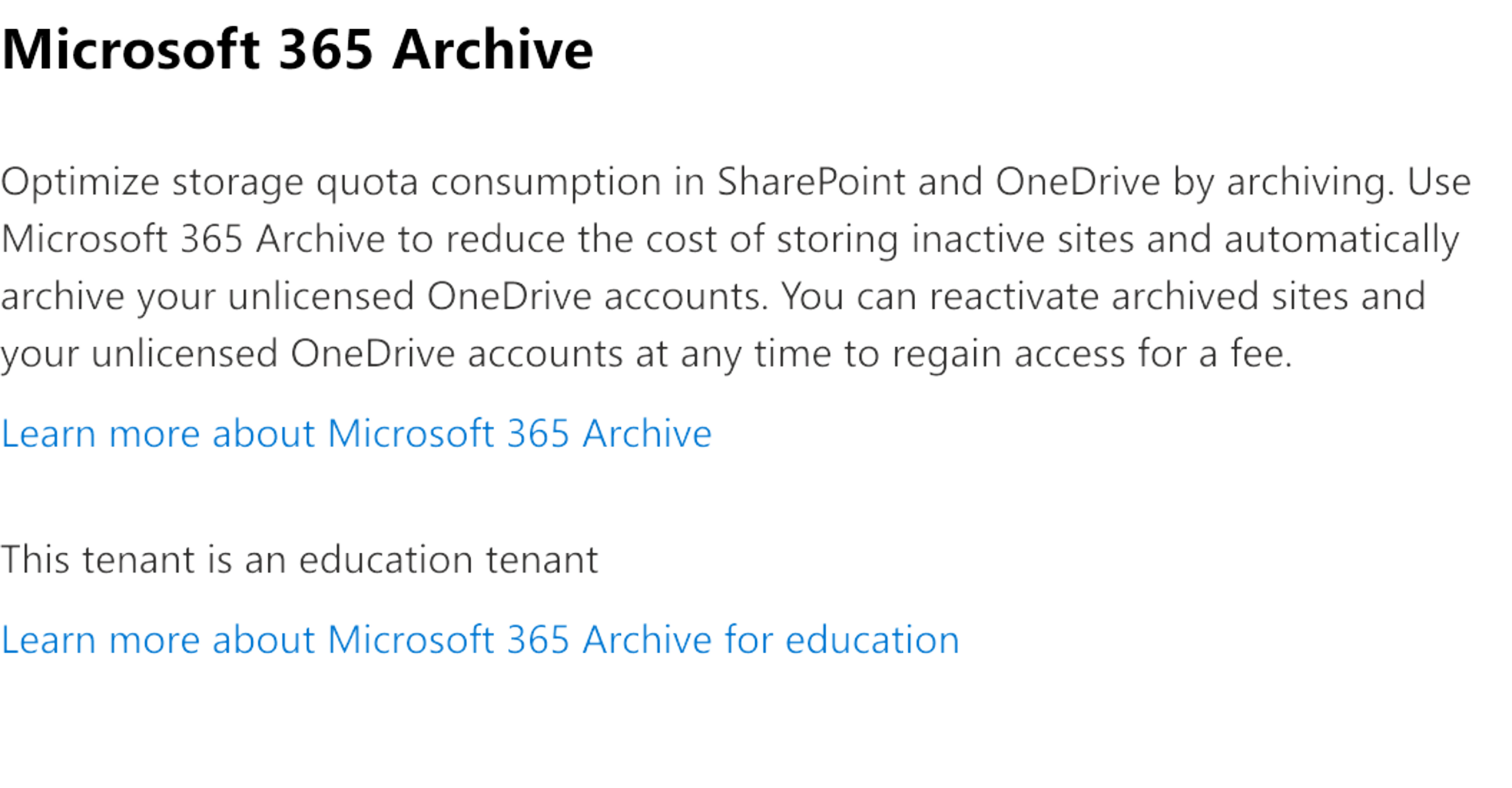 Screenshot dell'archivio di Microsoft 365.