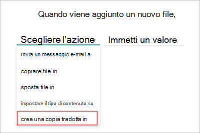 Screenshot della pagina dell'istruzione della regola che mostra l'opzione di traduzione evidenziata.