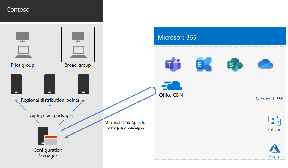 Infrastruttura di distribuzione Contoso per Microsoft 365 Apps for enterprise.