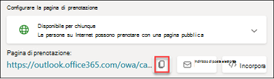 Screenshot: Copiare l'URL della pagina Bookings in modo da poter aggiungere un ID campagna per il marketing