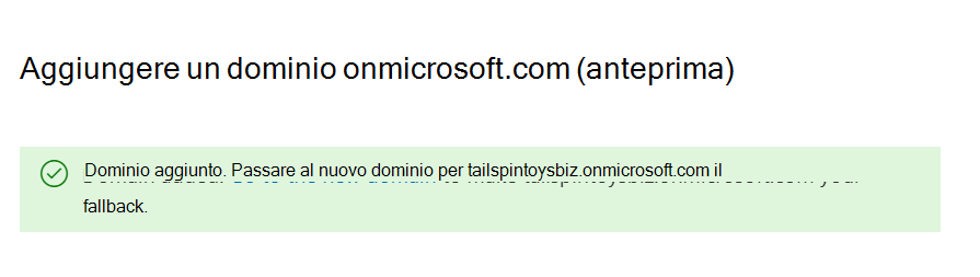 Screenshot del dominio aggiunto correttamente.