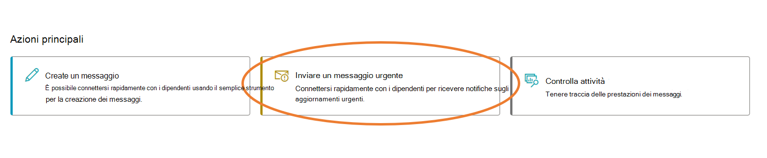 Screenshot che evidenzia il pulsante per inviare un messaggio urgente.