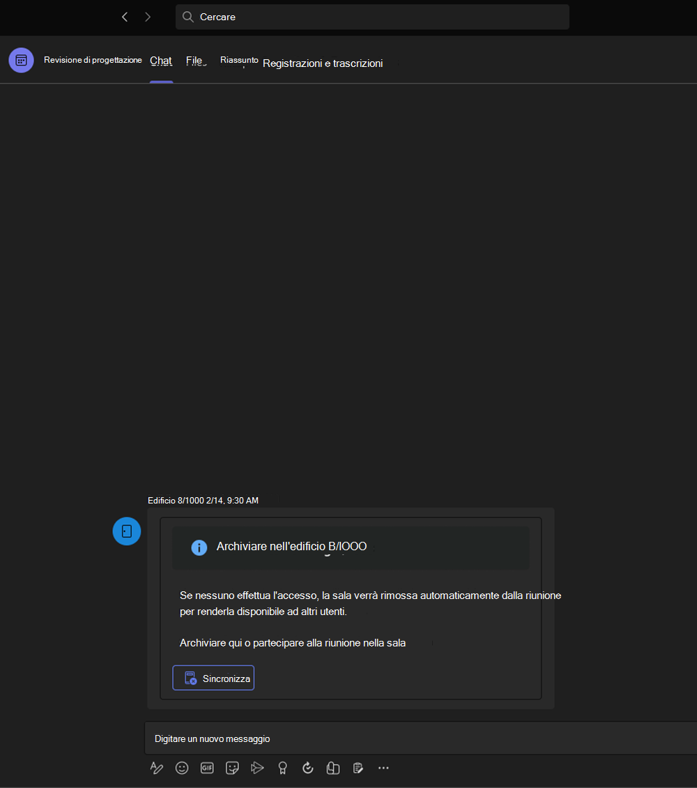 Screenshot che mostra l'archiviazione con Teams Chat.