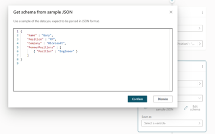 Screenshot che mostra come ottenere lo schema dal campione JSON.